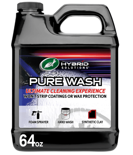 The Turtle Wax 54320 Hybrid Solutions Slick-N-Slide Pure Wash is a 64-ounce bottle.Features:Formula with no pH, so it's safe for all car surfaces.
Extreme Foaming Action: Makes thick foam that sticks to things.
Using a clay bar lubricant can help clean up machines.
Hand and Foam Cannon Application: Can be used in many ways.
Cleans without streaks and leaves a shiny finish.Pros:Good foam that sticks to surfaces and cleans well. Safe for ceramic coatings, wax and seals. Can also be used as a lubricant for clay bar treatments. It works with both hand soap and foam guns. ✅ It gives the finish a smooth, shiny look with few water spots.Cons:Not good at getting rid of tough spots like tar and bugs. A little more expensive than standard soaps for washing cars.Recommendation:This high-end car wash soap is perfect for people who love cleaning their cars. Great for people who want to keep their car's protective coats while getting a clean that doesn't leave spots. 🚗✨