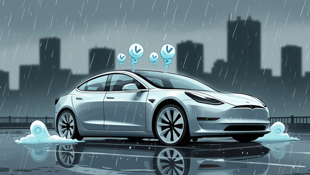 why does my tesla smell when it rains