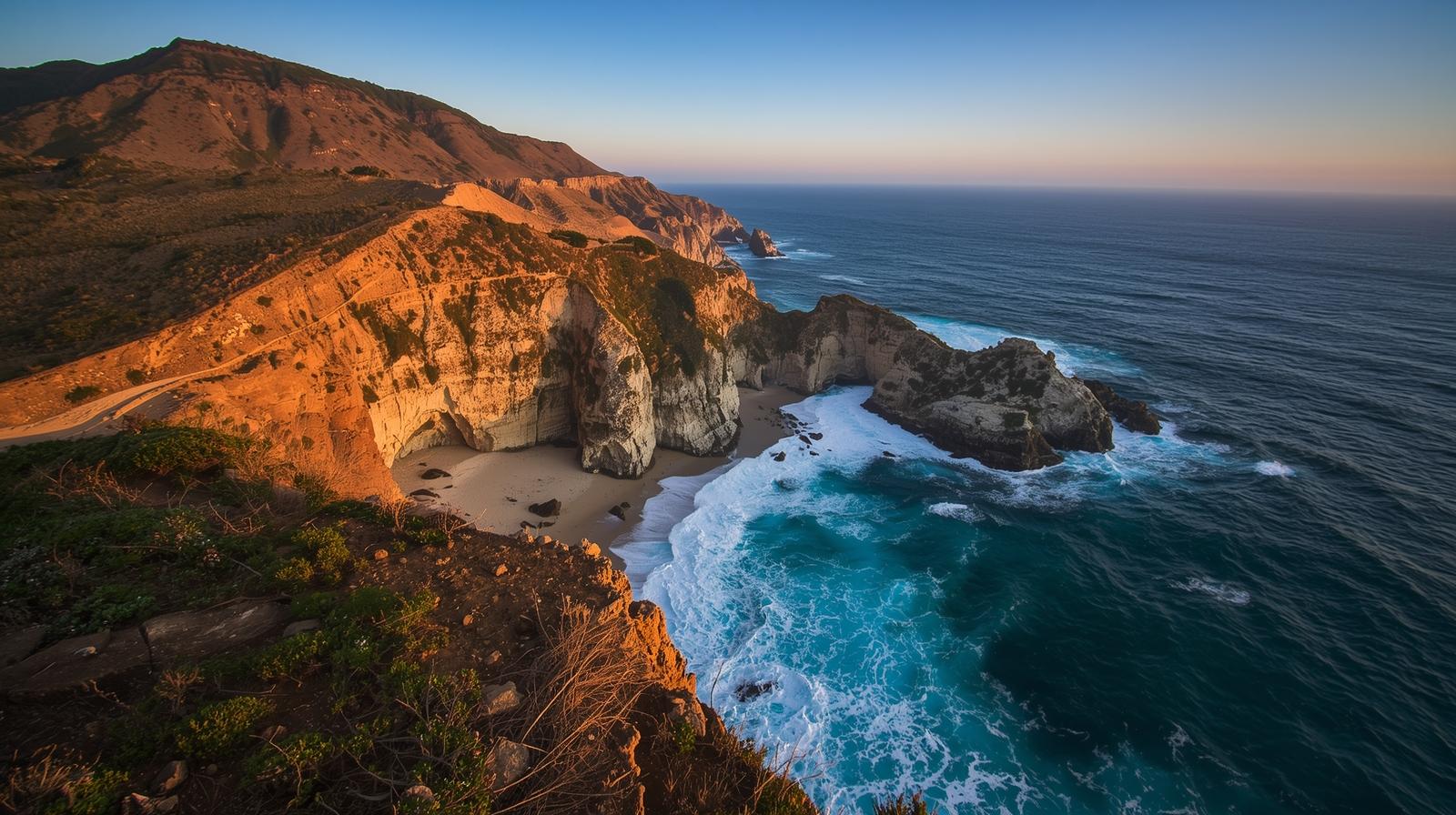 Dramatic cliffs of Big Sur meeting the Pacific Ocean.